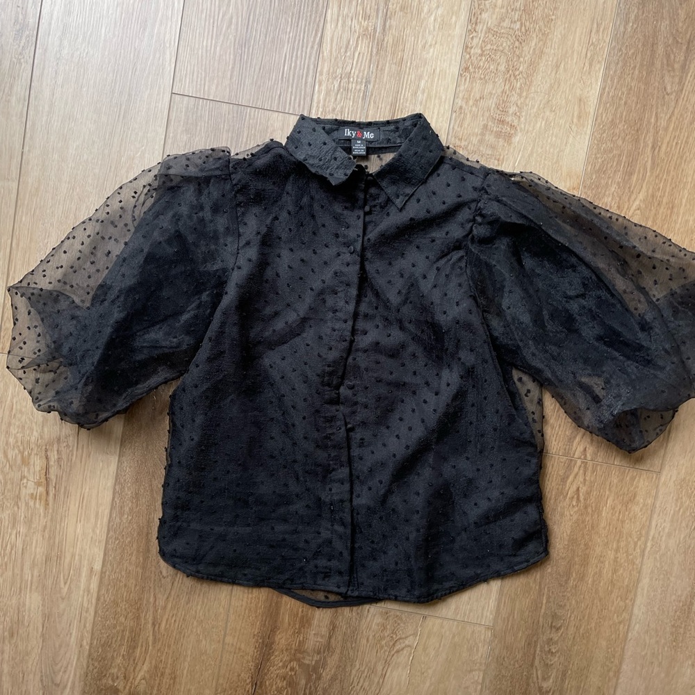 Black Top with Puffed Sleeves